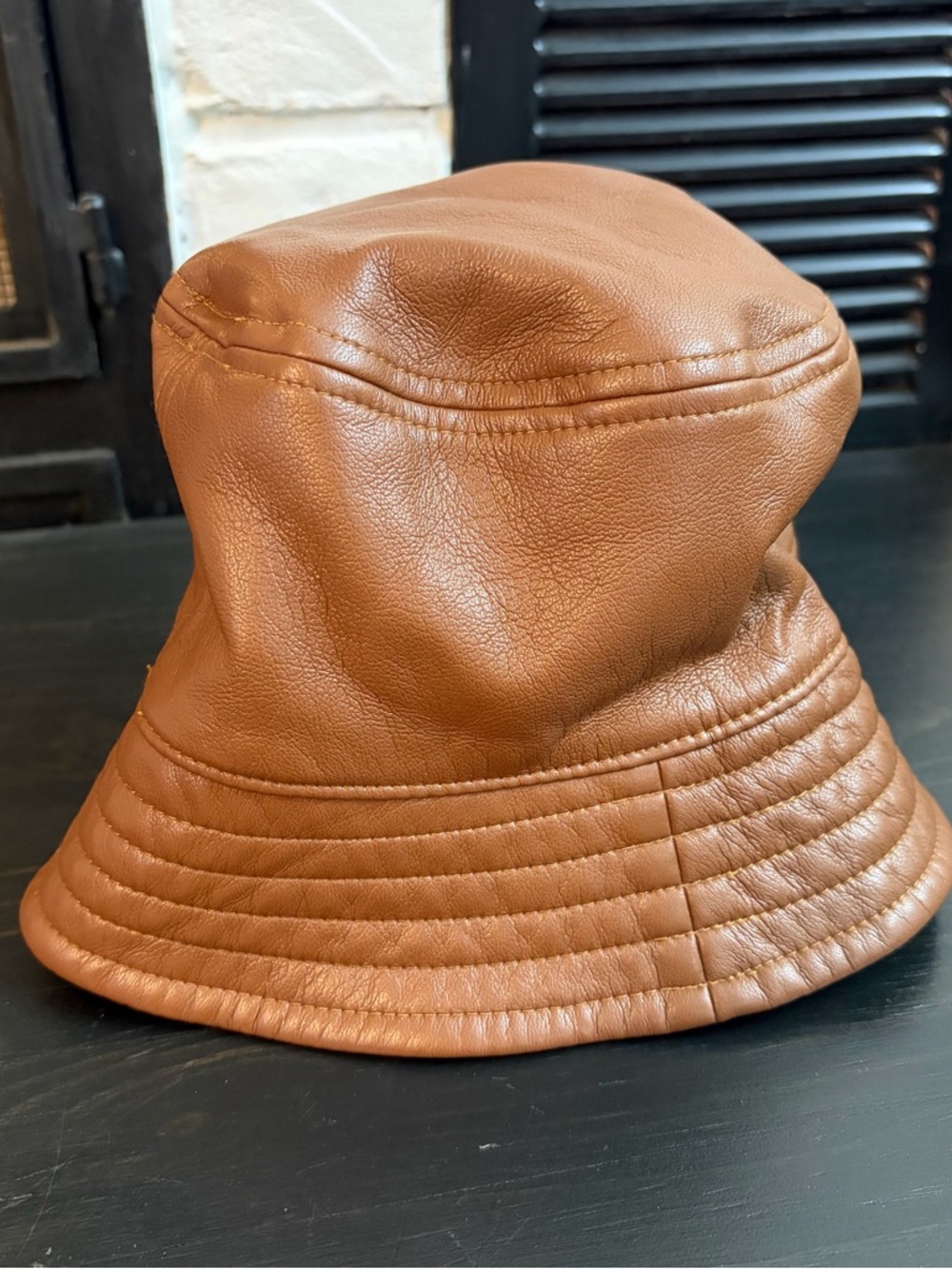 Brown Leather Bucket Hat